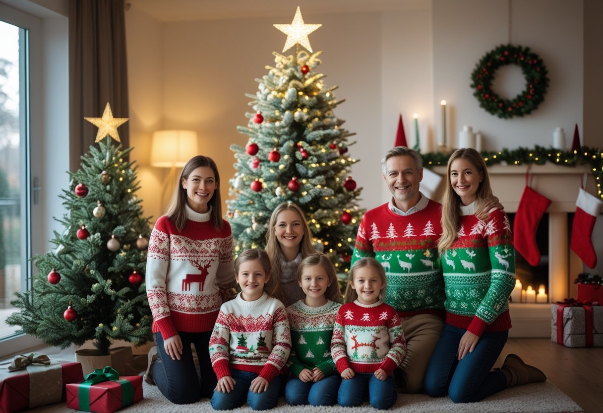 Sådan skaber du den perfekte julestemning med matchende juletrøjer og syntetisk juletræ